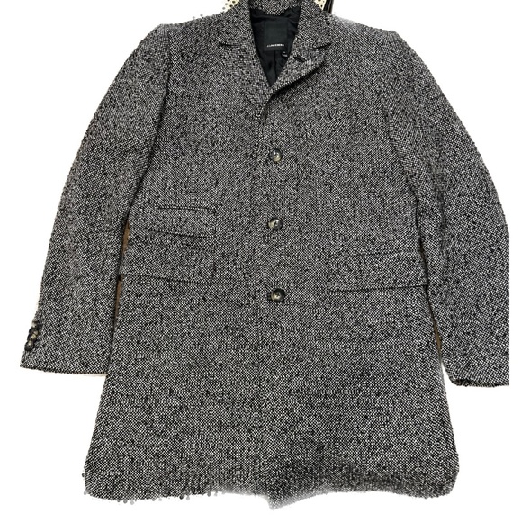 Wool Overcoat J Lindeberg Wolger CL Rock Tweed Top Coat with Leather Accents - Picture 2 of 16